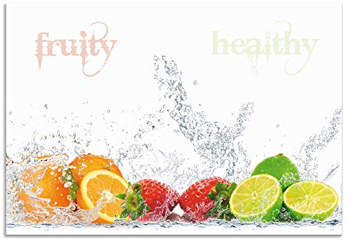 ARTland Spritzschutz Küchenrückwand aus Alu für Küche Herd Spüle 80x55 cm (BxH) mit Motiv Obst Früchte Orange Limette im Wasser Spruch Modern Hell S6JP