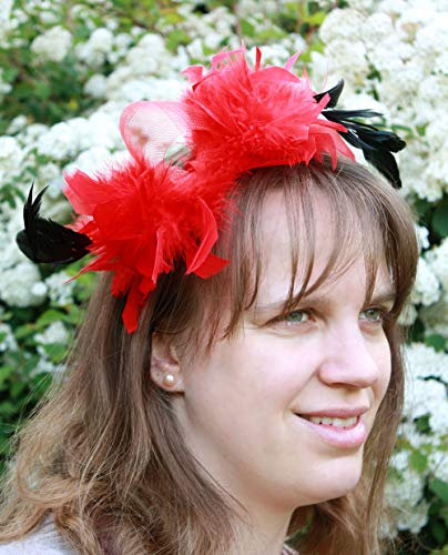 Serre Tête Mariage Bibi Tulle Plume Rouge