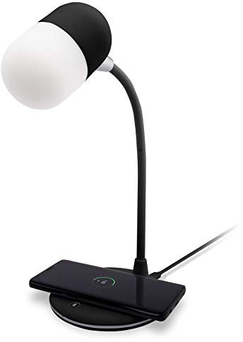 groov e Apollo LED Lamp - Touch Control Desk Light with 3 Lighting Modes, Built-in Wireless Charger, & Bluetooth Speaker - USB Powered - Black