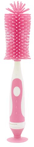 Manyao Goupillon Biberon Silicone, Lave biberon Brosse de Nettoyage Biberon, Brosse à Biberon Goupillon Bib Rotatif pour Biberon et Tétine (Rose)