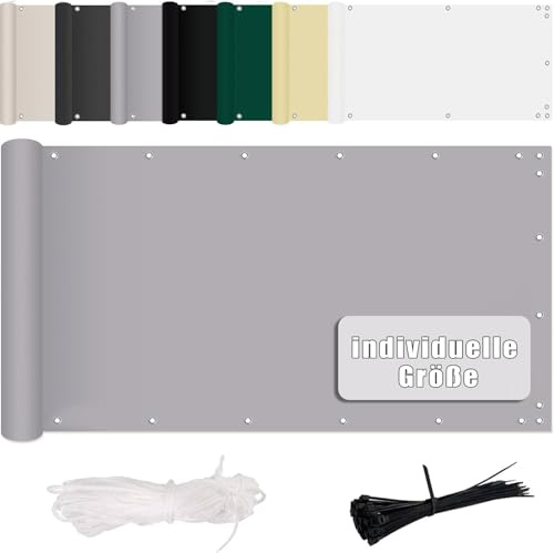 MENGH Terrassen Sichtschutz 90x750cm, Zaunblende für Balkon und Terrasse, Windschutz Sonnenschutz, mit Ösen und Kordel Deko für Balkongeländer, Terrasse & Garten Hellgrau