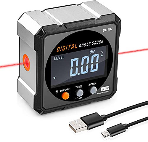 Elikliv Digitaler Winkelmesser, 2-in-1-Laser-Winkelmessgerät mit magnetischer Basis für Winkeleinstellung auf Gehrungssäge, Tischsäge, Bohrmaschinen, Bandsägen und hängendes Bild