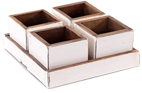 DESIGN DELIGHTS Holz PFLANZKISTEN Cubo | 24x9 cm (BxH), 5-teiliges Set aus Mahagoni Holz | rustikale Holzkisten, Teekiste, Aufbewahrungsbox, Blumentopf, Pflanztöpfe | Farbe: 06 weiß-Landhaus