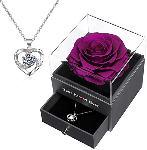 Miofula Preserved Real Rose Gifts for Women Mum, Eternal Flowers Rose Best Mum Ever Gift Box with Necklace Gifts for her on Christmas Valentine's Day Mother’s Day Anniversary, Birthday Gifts for Women