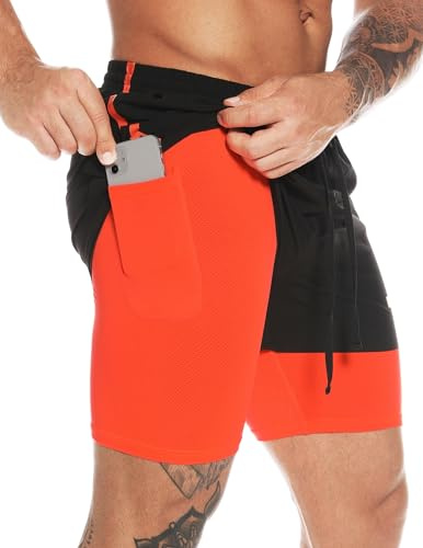MOVEUP Herren 2 in 1 Shorts Schnelltrocknende Laufshorts mit Taschen Sport Kurze Hosen Fitness Laufhose Jogginghose für Übung