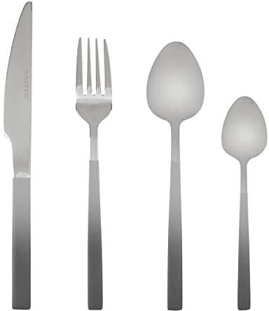 Salter BW01014LGTK 16 Piece Cutlery Set - Full Ombre Grey & Silver Plated 18/0 Stainless Steel Flatware, Lightweight, Mirror Polished Tableware Service for 4, Forks, Knives, Teaspoons & Dessertspoons