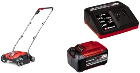 Einhell Escarificador con batería GC-SC 18/28 Li-Solo Power X-Change (Iones de Li, Rodillo de Cuchillas de 28 cm, Ajuste de Profundidad de Trabajo de 3 Niveles,)+ Starter Kit 5,2Ah