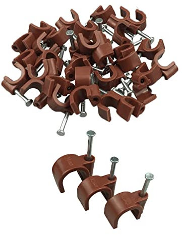 KafTon Cable Clips 4mm 6mm 8mm Brown Round Cable Holder Wire Management Steel Nails Tacks Holder for Organizing Electric Wires Cables Indoor & Outdoor Use Line TV