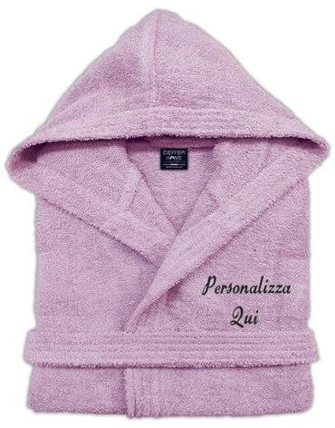 Cieffepi Home Collections Solo Mio Basic Peignoir personnalisé avec capuche en éponge douce hydrophile pur coton, rose, S