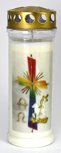 Kerzen Junglas - Grabkerze Frohe Ostern mit 7 Tagen Brenndauer, (3852), schöne Grablichter mit Motiv, Grabkerzen mit Deckel, Grabschmuck wetterfest, Trauerkerzen mit Spruch, Friedhofskerzen