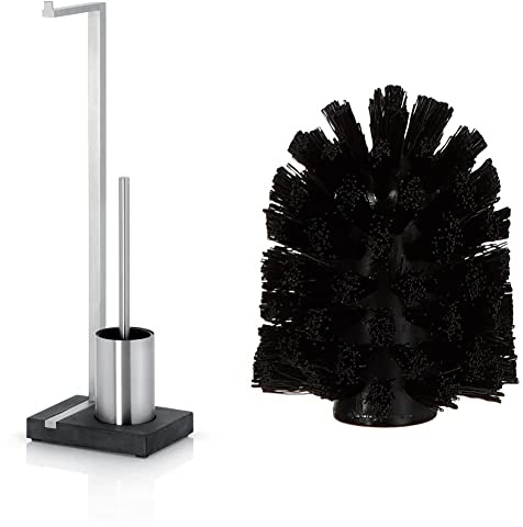 blomus -MENOTO- Stand WC-Garnitur aus mattiertem Edelstahl & Bathroom- Ersatzbürste aus Kunststoff für Toilettenbürste, unkompliziert wechselbar, für blomus NEXIO-/MENOTO-/Duo-/Primo-/ARA/UNO-Serie