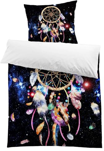 Traumfänger Bettwäsche Mädchen 135x200cm 3D Mikrofaser Kinderbettwäsche Teenager Jugendliche Kinder Bettbezug 135x200 und 1 Kissenbezug 80X80cm Frau Geschenk zum Geburtstag Weihnachten, Traumfänger 01