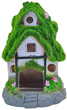 M2cbridge Aquarium Decorations Fish Hideout House Betta Cave with Green Lifelike Moss (Garden Shed)