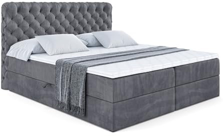 ALTDECOR Boxspringbett mit Matratze und Lattenrost, Boxbett, Topper, Polsterbett mit Bettkasten, Bett mit Stauraum H4-Matratze, Doppelbett, Springboxbett - BOXI8-180x200 - Dunkelgrau Samt
