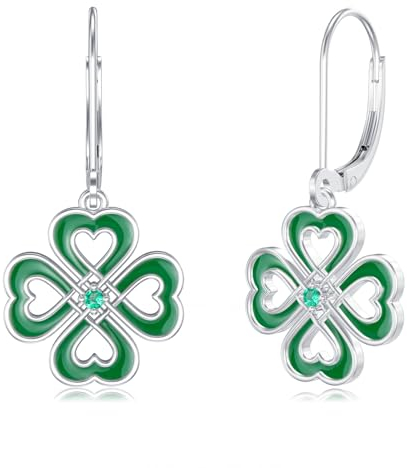 Shusukue Kleeblatt Ohrringe Vierblättriges Kleeblatt 925 Silber Ohrringe Damen, Glücksklee Schmuck für Frauen