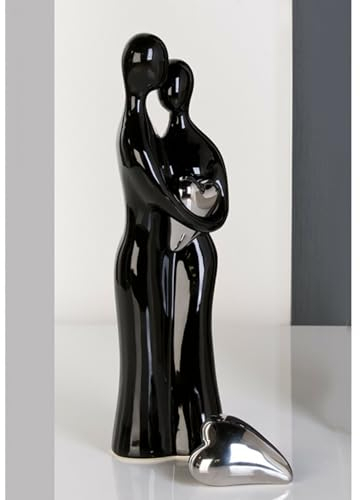 Casablanca Design Skulptur Paar mit Herz schwarz Silber 38 cm Keramik Wohnzimmer Skulpturen Deko Modern