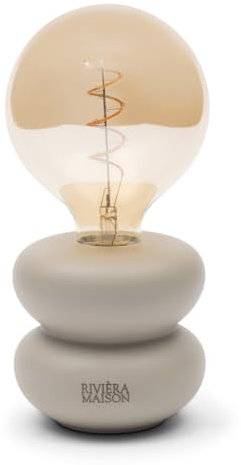 Riviera Maison Wiederaufladbare Tischlampe Beige Schreibtischlampe kabellos, dimmbares nachtlicht schlafzimmer - Finley Bulb LED Table Lamp - (ØxH) 12x26