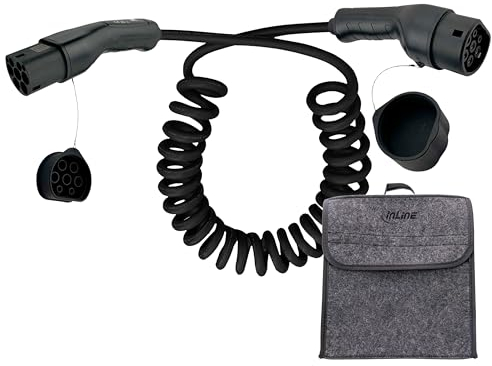 InLine EV Spiral-Autoladekabel für Elektroauto, 5m, TYP2 EN 62196, inkl. Aufbewahrungstasche, 11KW MAX./7,4KW/3,7KW, 16A, 3-Phasig, kompatibel mit Modellen wie i3, iX, ID.3, ID.4 und Anderen, 16275S