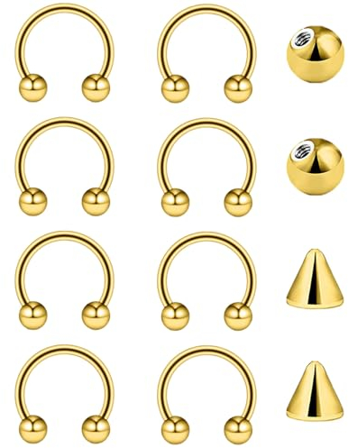 Besyvvin 16G Hufeisen Nasenring Lippenpiercing Ring 1,2mm Piercing Nase Septum Lippe Augenbrauen Helix Tragus Gold 8mm