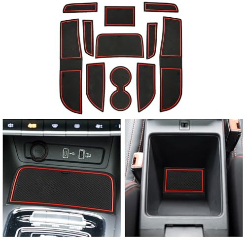 CDEFG Compatible with MG ZS EV 2023 2024 2022 Facelift, Rubber Mats Centre Console Non-Slip Mats Non-Slip Cup Holder Rubber Mat Armrest ZS EV Accessories (Red)