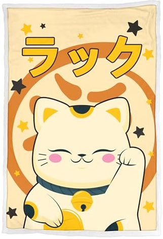 Hômadict Sherpa-Decke Maneki-Neko – 100 x 150 cm – offizielles Lizenzprodukt, Weiß, Twin