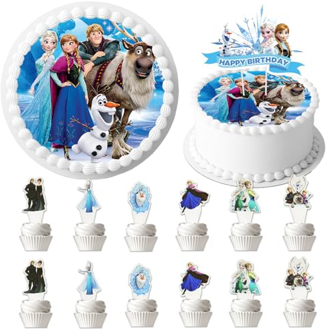 26 Stück Tortenaufleger Geburtstag Froz, 20cm Tortenaufleger Foto Froz, mit 1 Happy Birthday und 24 Tortenaufleger, Froz Tortenbild Deko, für Jungen Mädchen Tortendekoration Cupcake Toppers