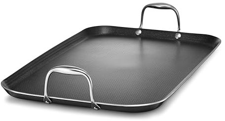 HexClad Hybrid-Antihaftpfanne für zwei Herdplatten, mit kühl bleibenden Griffen, spülmaschinenfest, ofenfest bis 480 °C, induktionsgeeignet, passt auf alle Herdarten