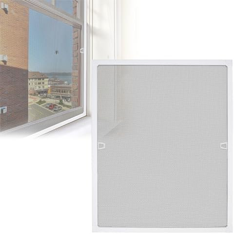 FIVMEN Fliegengitter Fenster mit Alurahmen Ohne Bohren 100x120cm Insektenschutz Fliegennetz Mückenschutz Mückennetz Zuschneidbar für Fenster, Weiß