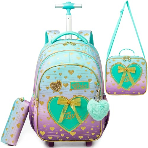 HTgroce Schulranzen mit Rollen für Mädchen, Kinderrucksack mit Rollen Trolley Schulrucksack für Mädchen 1 klasse Schultrolley Rucksäcke Kinder Schulrucksack Schultasche mit Rollen