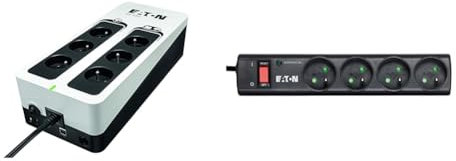 Eaton Onduleur Parafoudre 3S 550 FR - Off-Line UPS - Alimentation sans Interruption, Puissance 550VA & Multiprise/Parafoudre - Eaton Protection Strip 4 FR - PS4F - 4 Prises FR - Noir