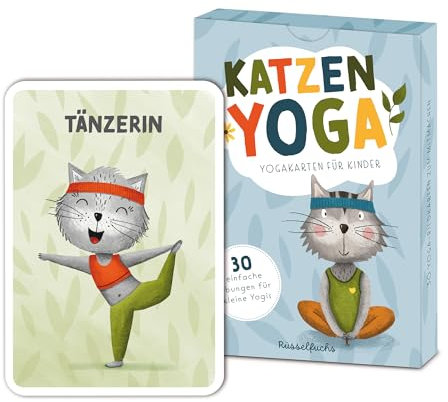 Rüsselfuchs Yogakarten für Kinder - Übungskarten Kinderyoga Bildkarten Tiere - Yoga Kinder Karten - Yoga-Übungen ab 4, 5, 6, 7 Jahren - Yogakatzen DIN A6 (Postkarten-Format)