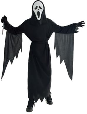 Udekit Gruseliges Geistergesicht Scream Cosplay Kostüm Halloween Karneval mit Plastik Spielzeugmesser und Maske für Erwachsene Klein