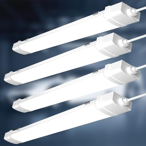 papasbox 4 Stück LED Feuchtraumleuchte 120cm | Leuchtstoffröhre 40W Röhre LED Werkstatt Deckenleuchte Lampe | 6500K Kaltweiß IP65 Wasserdicht Leuchtstofflampe für Keller Werkstatt Garage Küche