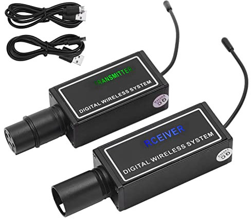 Eujgoov de Micrófono XLR Inalámbrico Transmisor Receptor XLR Audios Transmisor Receptor Digital con 10 Canales para Estudio de Grabación (Black)
