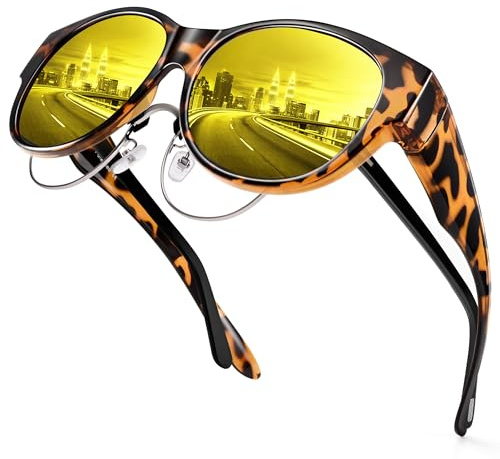 Nachtsichtbrille für Autofahrer Nachtfahrbrille Damen Herren Brillenträger | Nachtbrille zum Autofahren– Polarisiert, UV400，Gelbfilter-Gläser, Anti-Blendung für Autofahren bei Nacht