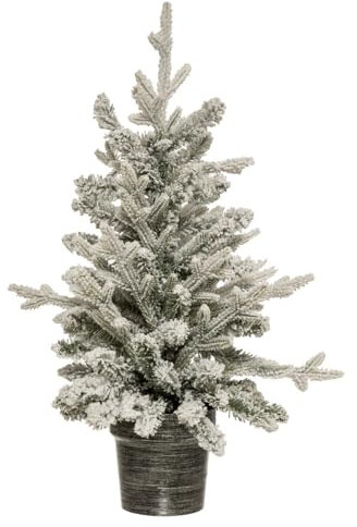 Feeric Christmas Künstlicher Weihnachtsbaum, grün beflockt, weiß und glitzernd, in einem silbernen Topf, Höhe 70 cm