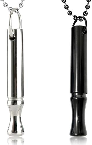 Bettinay 2PCS Breathing Necklace, Fashion Silver Black Meditation Breathlace, Titanium Steel Whistle Necklace for Men Women