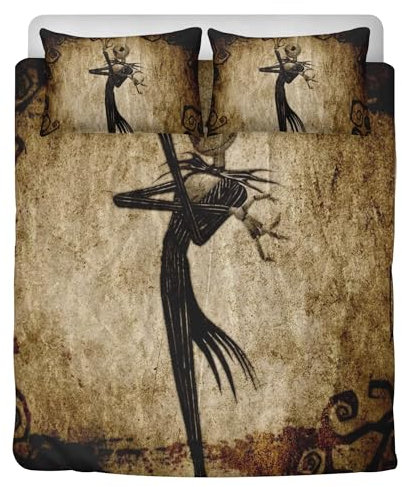 STARSAY Nightmare Before Christmas Kinder Jugendliche Bettwäsche Mikrofaser Bettbezug Mit Reißverschluss Set Weiche Bettwäsche-Sets Pflegeleicht 3-teilig (Skellington)