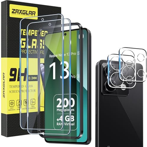 ZAXGLAR Protector Pantalla para Xiaomi Redmi Note 13 Pro 5G(Not 4G Cristal templado,2 x Protectores de Pantalla + 2 x Protectores de Lente de Cámara,Sin burbujas y duradero