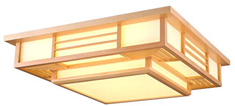 DJOAIUYF 24W Japanische Deckenleuchte Holz Tatami Lampe Fernbedienung LED dimmbare Deckenleuchte Schafsfell Deckenleuchte 3000-4500-6400K (Warmes/weißes/neutrales Licht) (Dreifarbiges Licht)