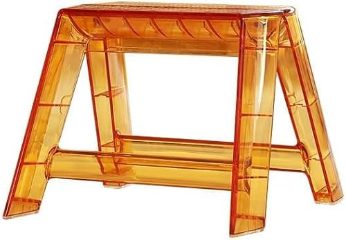 Klappbare tragbare Trittleiter aus Acryl, Tritthocker für Erwachsene, 1-stufiger Erwachsener, Kleiner Stuhl, transparenter Hocker für die Bibliothek im Innen- und Außenbereich, Orange, 39,2