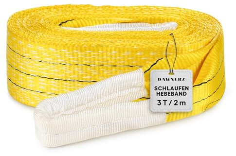 Dawnerz Schlaufen-Hebeband 3000 kg Direkt WLL, 2m - Schwerlast Hebegurt aus Polyester - Zweilagige Hebeschlinge mit Verstärkten Endschlaufen