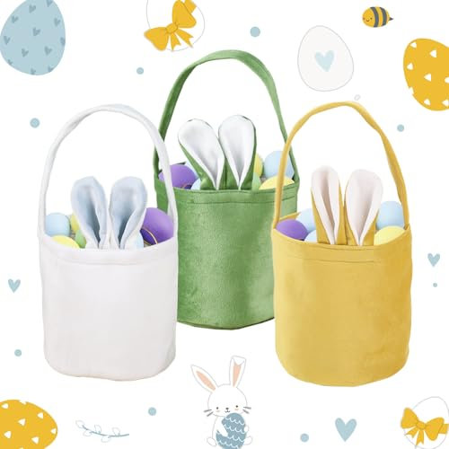 Osterkörbchen Mit Henkel, 3 Stück Osterkorb Kinder Osternest Korb, Ostertasche Hase Mit Ohren Zum Befüllen, Osterkorb Kinder mit Hase Schwanz, Osterkörbchen Osterhasen, Osternester zum Befüllen