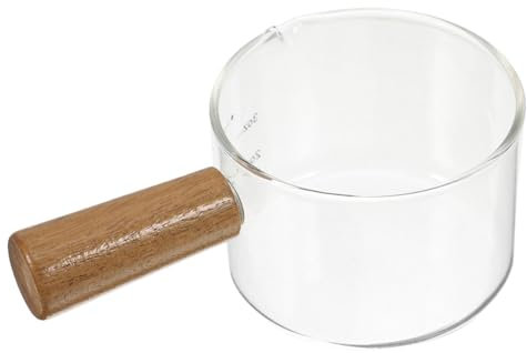 OKUMEYR Jarra Pequeña Precisa De 80 Ml para Espresso Taza Medidora De Vidrio con Mango De Madera Jarra para Espumar