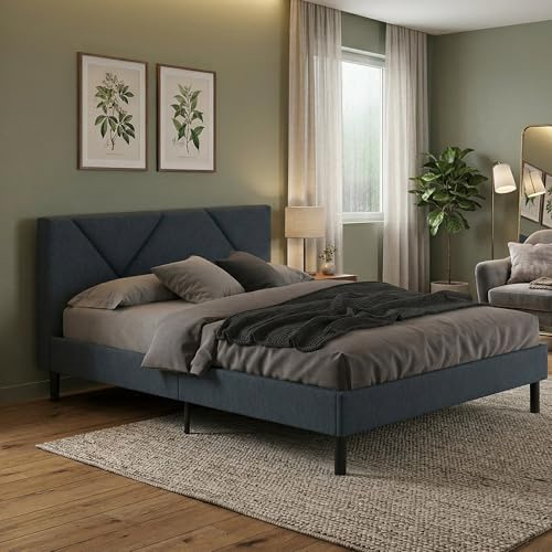 Dmora Französisches Bett Calitri blau, gepolstert, mit Lattenrost