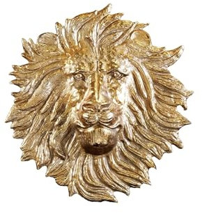 Licht-Erlebnisse Wanddeko Metall Löwenkopf H: 34 cm Handarbeit in Gold afrikanisches Design Wand Deko Statue Wohnzimmer Flur
