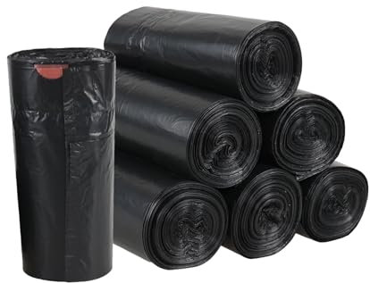 Afromy Black Bin Liner 20L Bin Bag with Portable Drawstring, Tie Handle Trash Bags for Pedal/Swing Bins 6 Rolls (210 Bags)