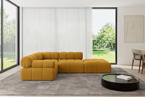 ALTDECOR Modulares Sofa Ecksofa in L-Form Corner modular Sofa Eckcouch Couch Wohnlandschaft Cauchsofa Polstersofa Felto-L1-285x190x70 cm Senfgelb