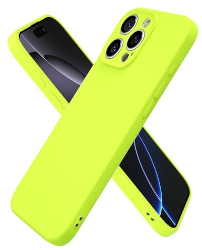 oakxco for iPhone 16 Pro Max Case Silicone, Ultra Slim Thin Phone Case for Women Girls, Plain Solid Color Minimalist Aesthetic Cute Girly Design, Soft Rubber Gel TPU with Camera Cover, Neon Green