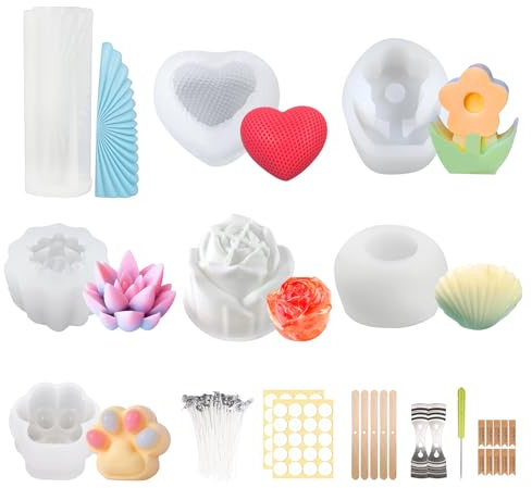 JJKOL Silikonformen Kerzen Selber Machen Set, 7 Stück Kerzenformen Zum Gießen, 3D DIY Kerzenform Silikonform Kerzen Formen Silikon, für Duftkerzen Handwerk Handarbeit, für Weihnachten